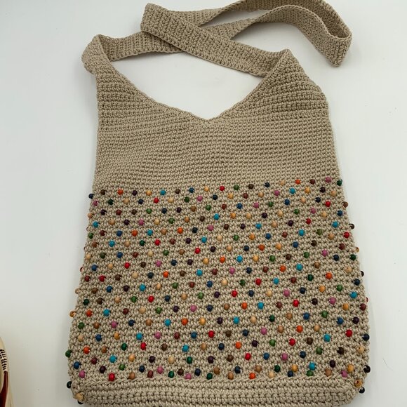 The Sak Back to Bali 120 Bali Beads Crocheted Crossbody Bag Ecru & Multicolor - Picture 5 of 7